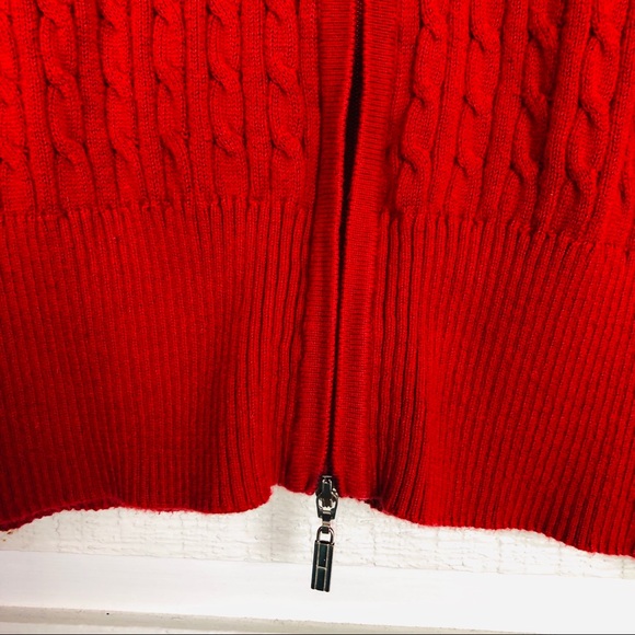 TOMMY HILFIGER Red Cable Knit Full Zip Cardigan - Picture 3 of 5